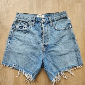 Agolde Light Blue High-Rise Distressed Cutoff Shorts